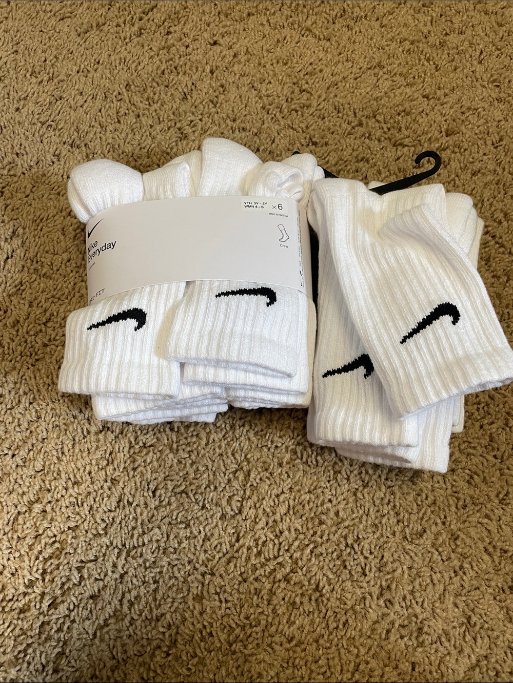 Nike White Crew Athletic Socks with Black Swoosh - 6 Pack